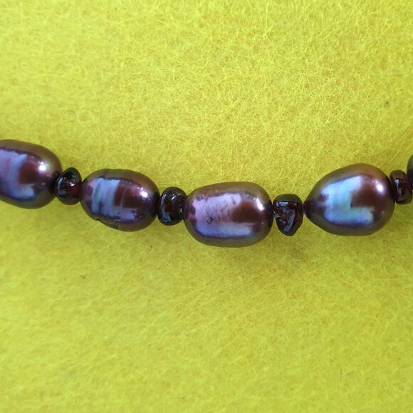 Vintage Brownish-Purple Freshwater Baroque Pearl Necklace with 925 Silver Clasp - Picture 6 of 13